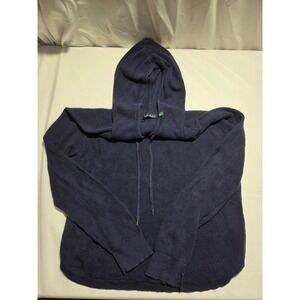 Lauren Ralph Lauren Navy Blue Waffle Knit Hooded Sweater Womens Large Drawstring